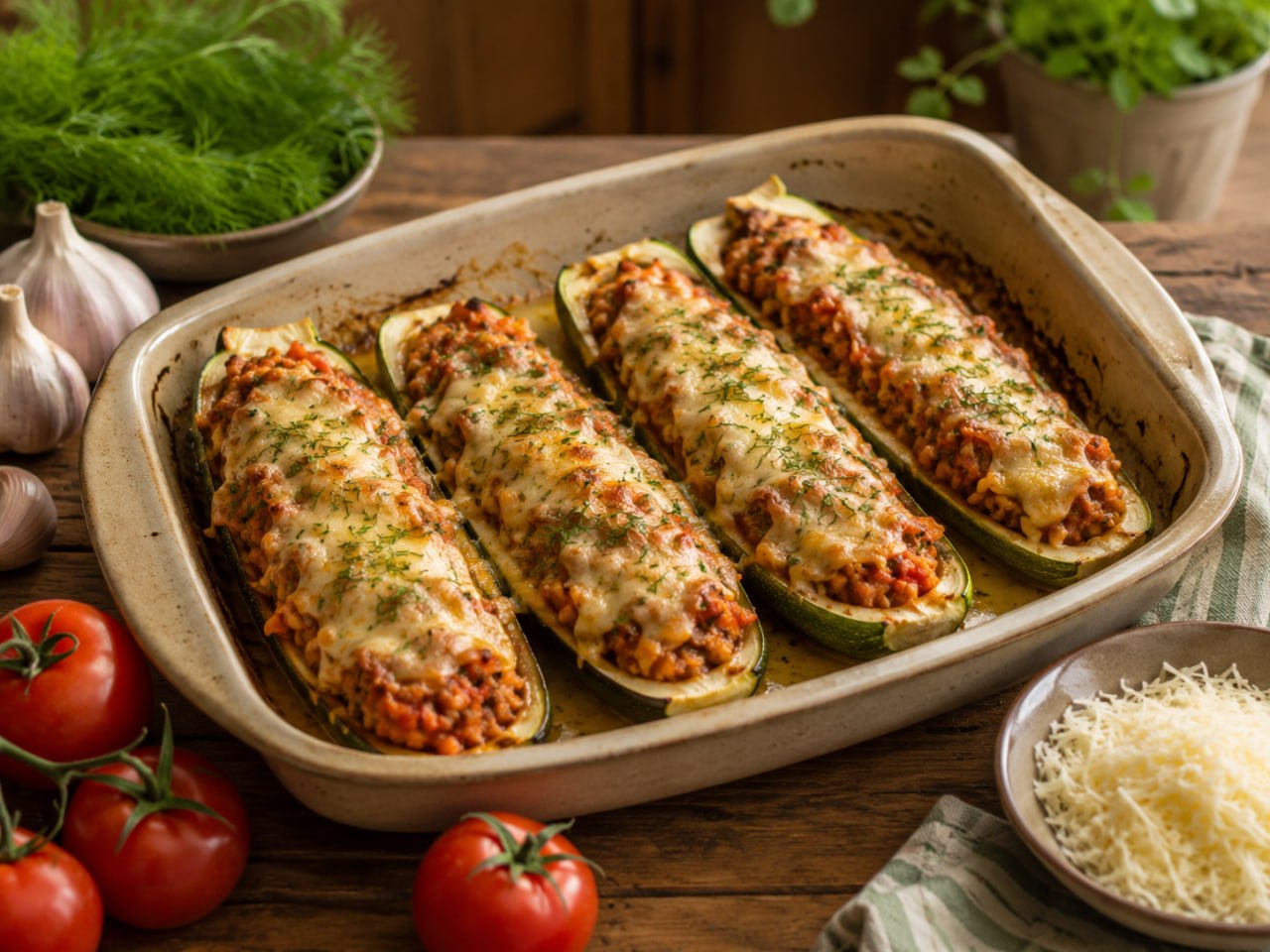 кабачки с фаршем в духовке